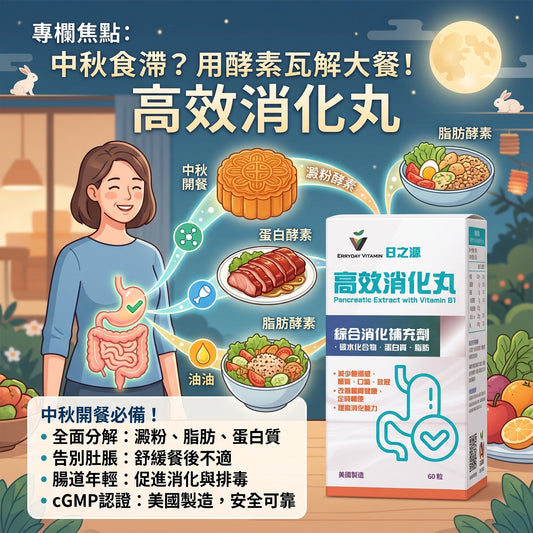 中秋暴食救星：高脂高糖下肚，如何靠「黃金三重酵素」擺脫脹氣沉重感？
